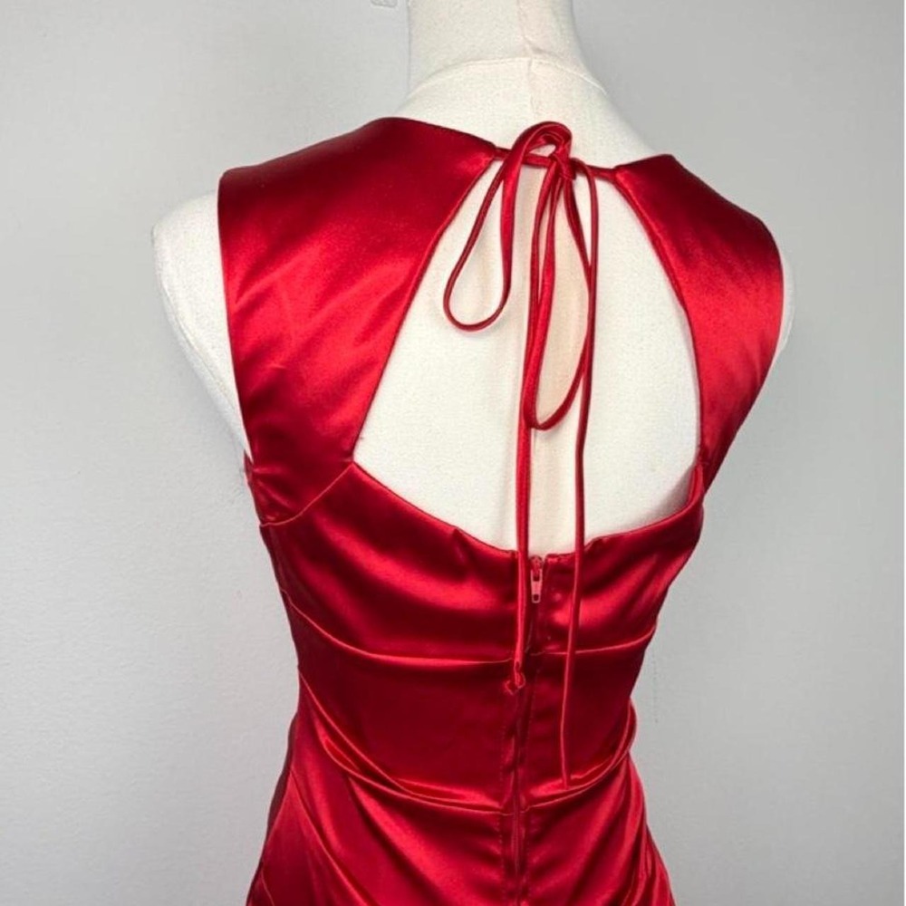 Red Satin Y2K Ruched Party Dress - Picture 5 of 7